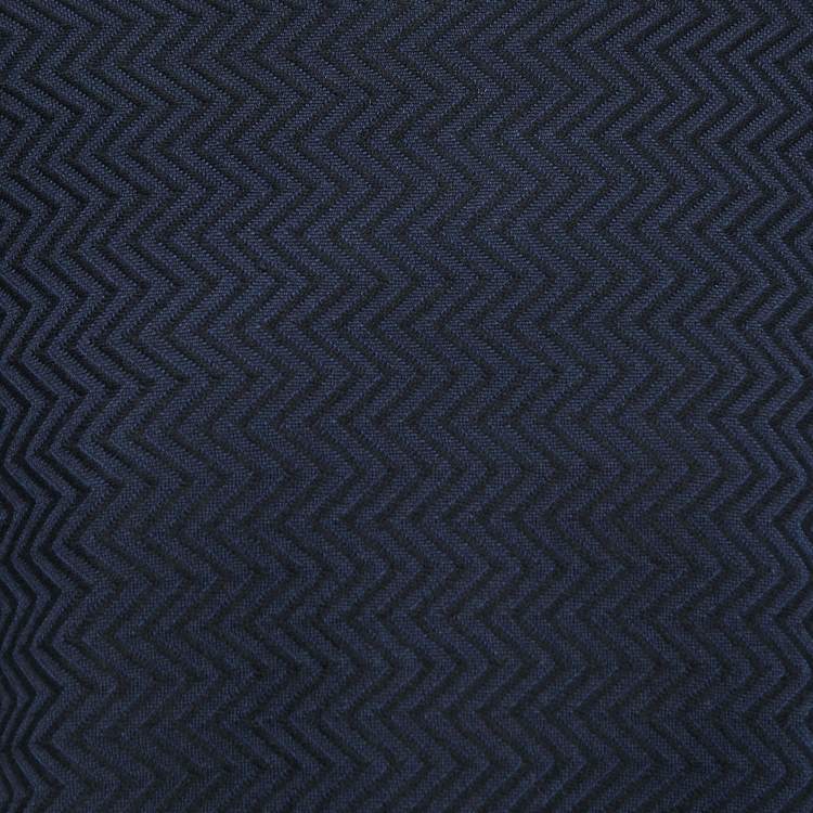 Pre Owned Emporio Armani Navy Blue/Black Patterned Wool Knit Crew Neck Sweater 3XL