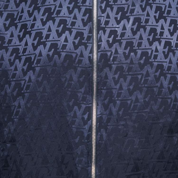 مملوكة مسبقًا Emporio Armani Navy Blue Logo Patterned Synthetic Zip Front Jacket 3XL