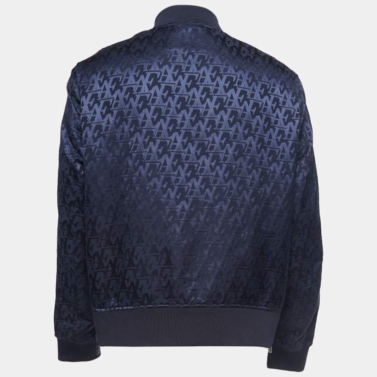 Paris Jacquard Monogram Zipped Sweatshirt Navy Blue / White