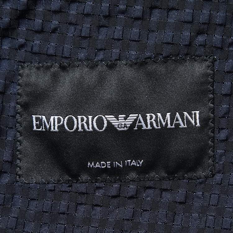 Pre Owned Emporio Armani Navy Blue Patterned Synthetic Single Breasted Blazer XL