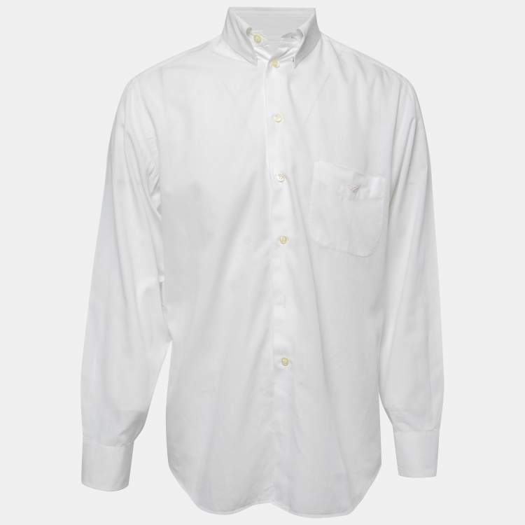 Pre Owned Emporio Armani White Cotton Button Down Full Sleeve Shirt M