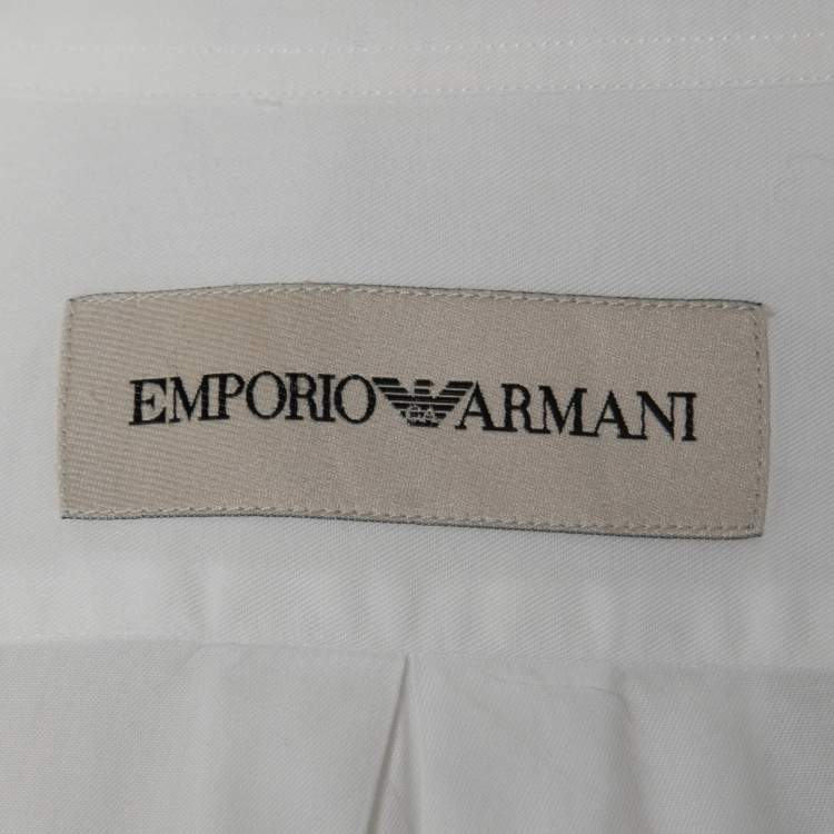 Pre Owned Emporio Armani White Cotton Button Down Full Sleeve Shirt M