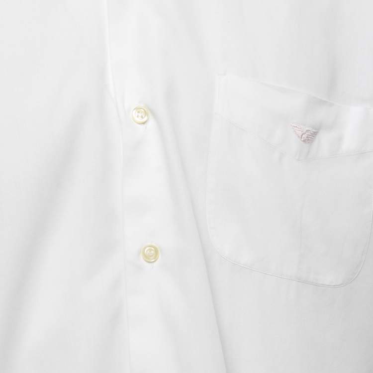 Pre Owned Emporio Armani White Cotton Button Down Full Sleeve Shirt M