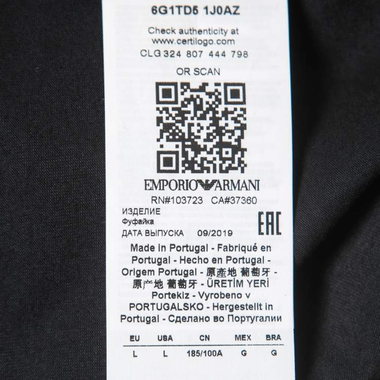 Pre Owned Emporio Armani Black Logo Print Cotton Crew Neck Half Sleeve T-Shirt L