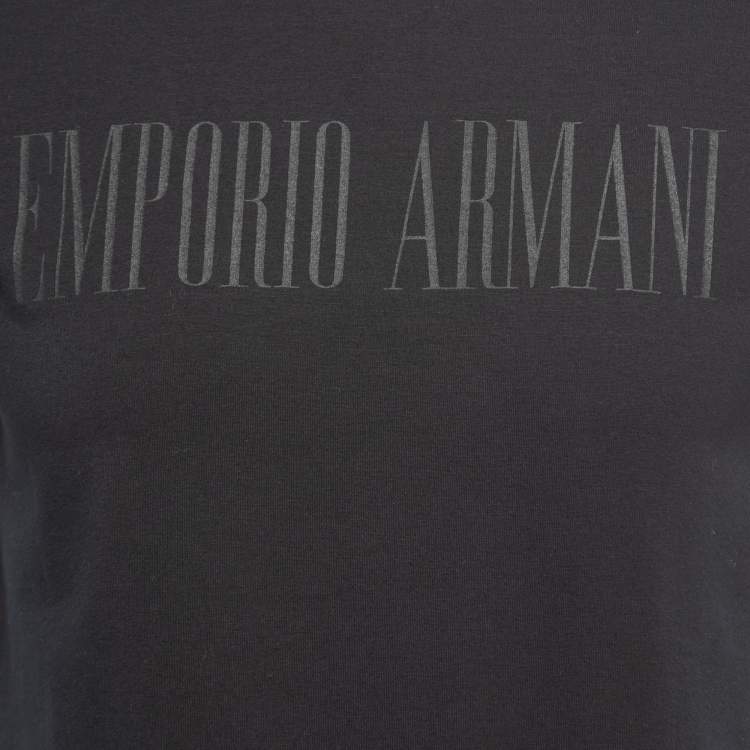 Pre Owned Emporio Armani Black Logo Print Cotton Crew Neck Half Sleeve T-Shirt L
