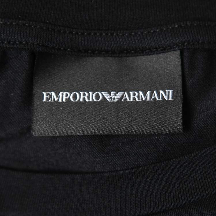 Pre Owned Emporio Armani Black Logo Print Cotton Crew Neck Half Sleeve T-Shirt L