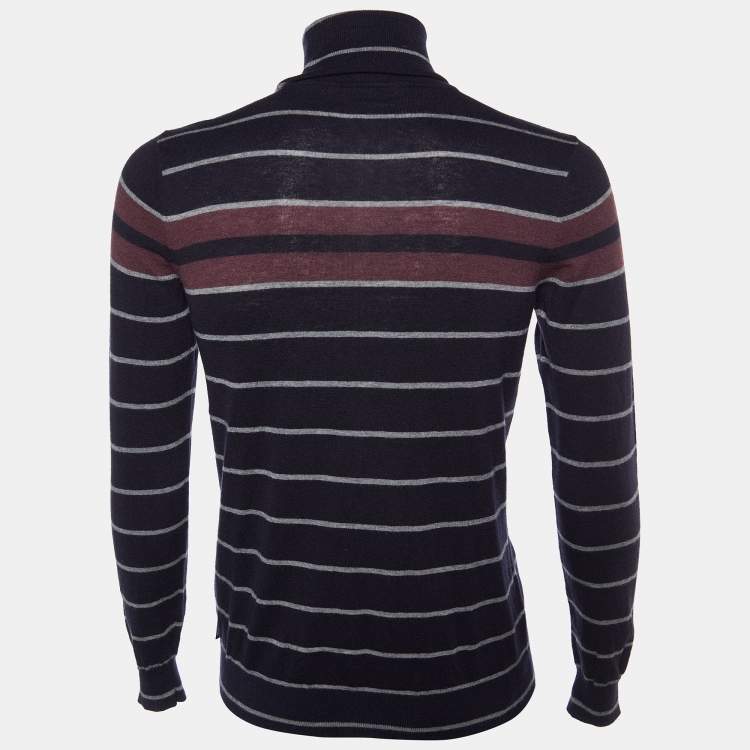 Pre Owned Emporio Armani Black Striped Wool & Cashmere Knit Sweater L