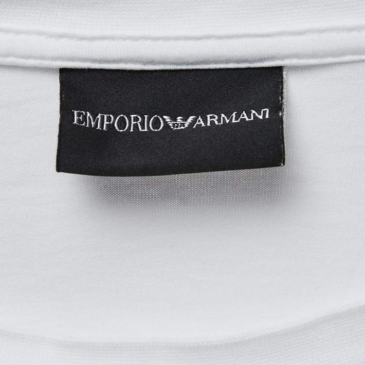 مملوكة مسبقًا Emporio Armani White Logo Embroidered Cotton Crew Neck T-Shirt XXL