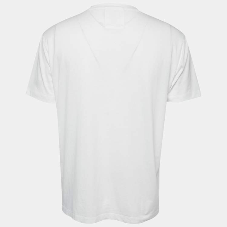 Pre Owned Emporio Armani White Logo Print Cotton Crew Neck T-shirt XXL