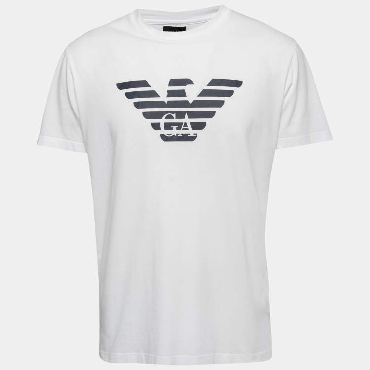 Pre Owned Emporio Armani Essential White Logo Print Cotton Crew Neck T-Shirt XXL