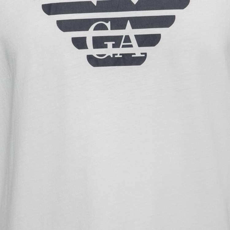 Pre Owned Emporio Armani Essential White Logo Print Cotton Crew Neck T-Shirt XXL