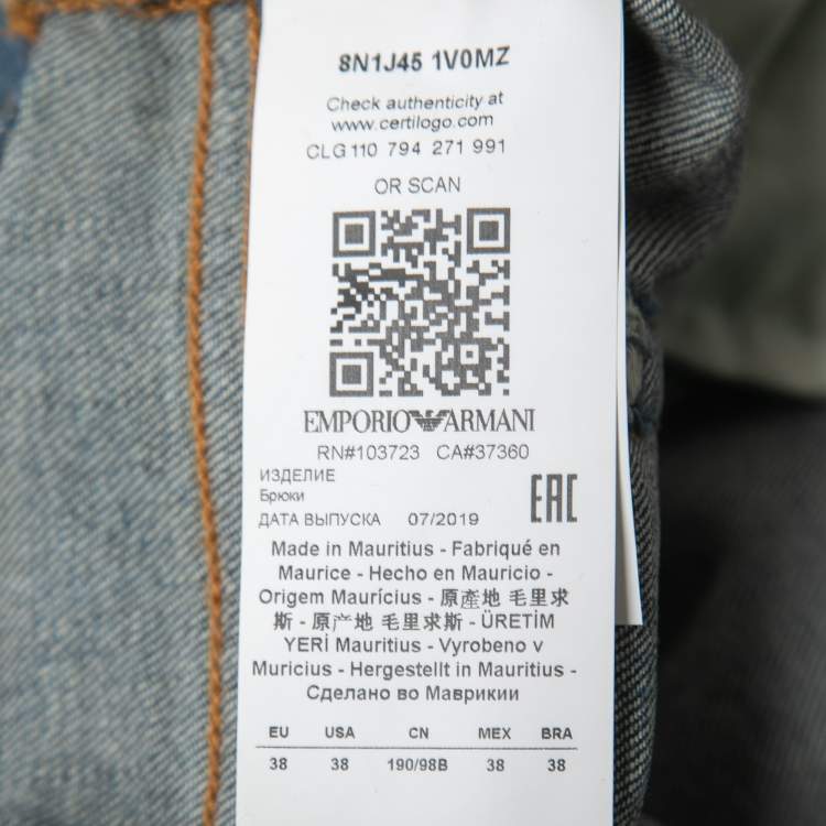 Pre Owned Emporio Armani Blue Denim Straight Fit Jeans XXL/Waist 39"