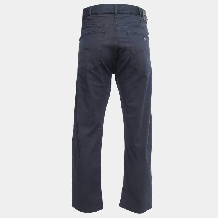 Pre Owned Emporio Armani Navy Blue Cotton Regular Fit Trousers XXL