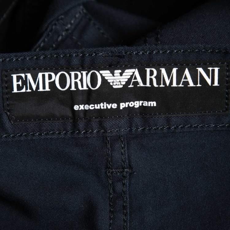 Pre Owned Emporio Armani Navy Blue Cotton Regular Fit Trousers XXL