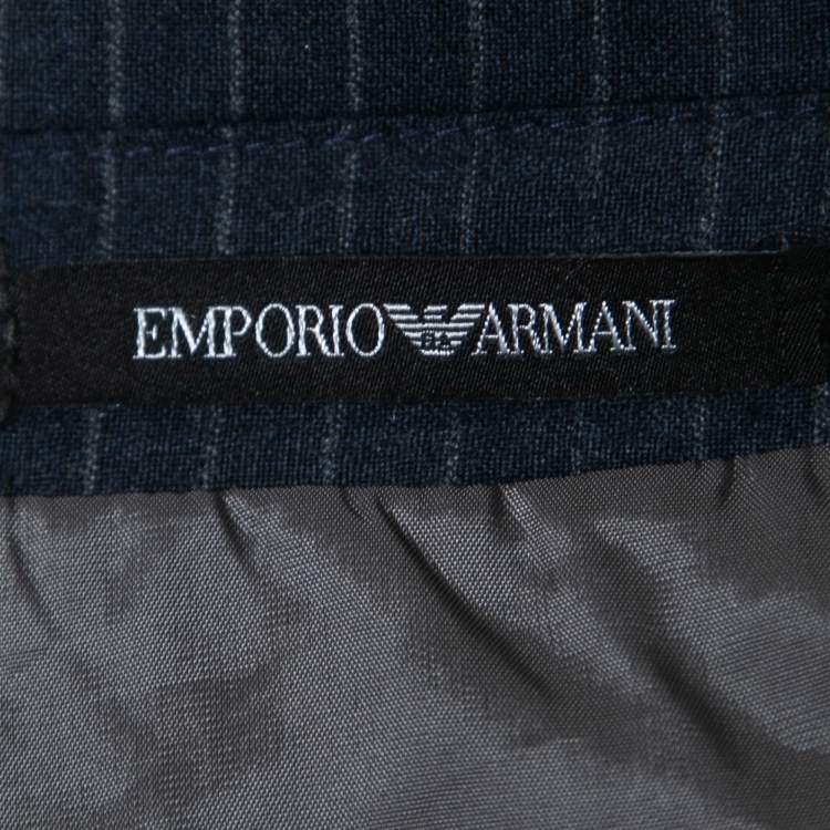 Pre Owned Emporio Armani Navy Blue Pinstriped Wool City Line Suit XL
