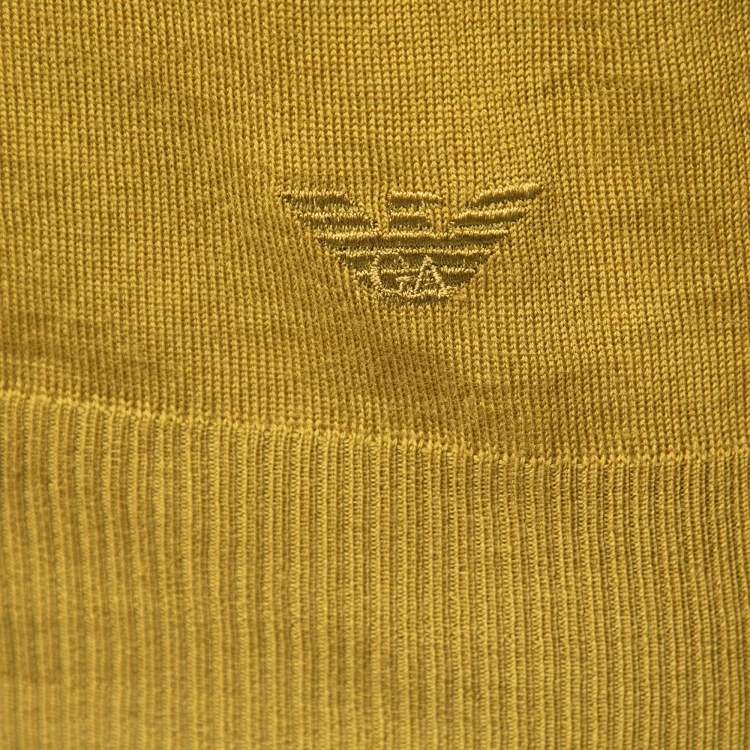 Pre Owned Emporio Armani Green Ochre Wool Knit V-Neck Sweater XL