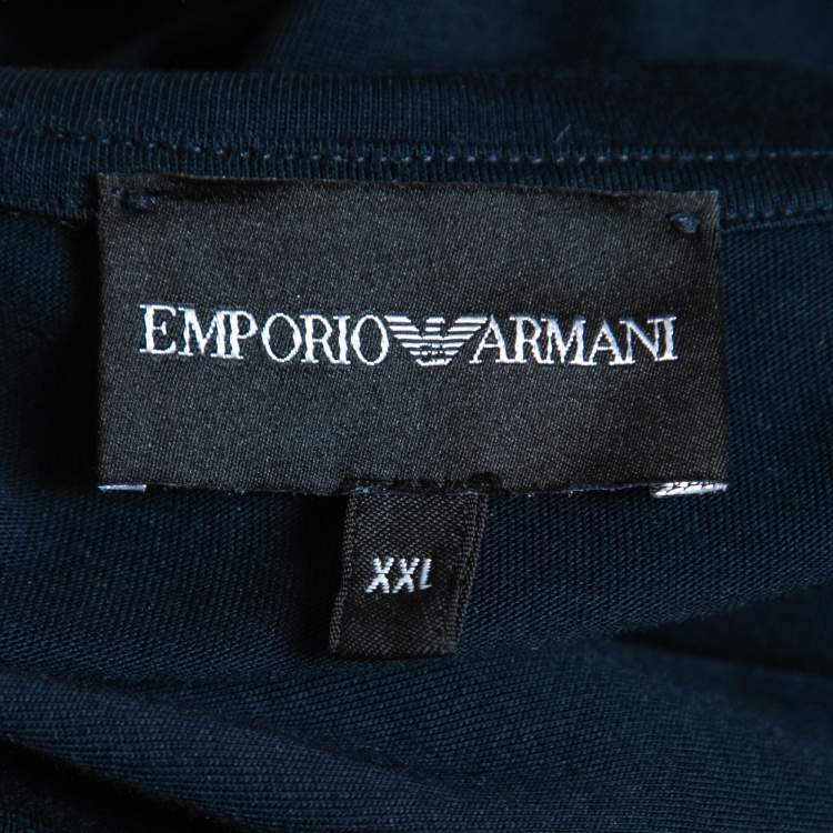 Pre Owned Emporio Armani Navy Blue Printed Cotton Knit T-shirt XXL