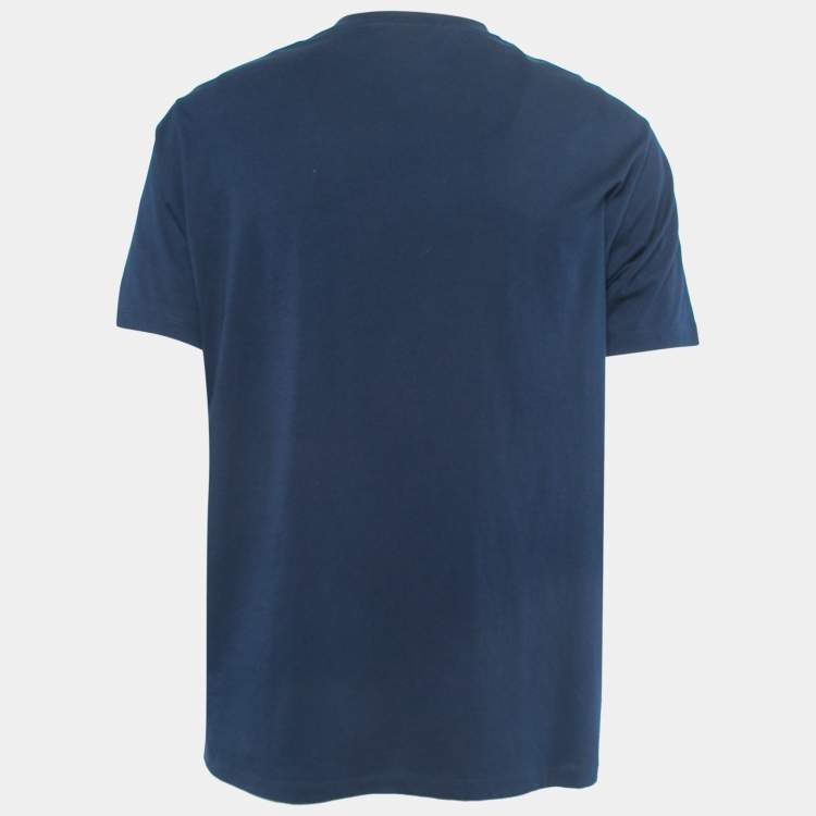 Pre Owned Emporio Armani Navy Blue Printed Cotton Knit T-shirt XXL