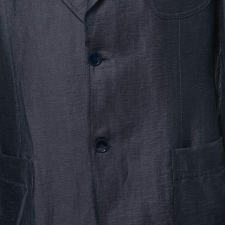 Pre Owned Emporio Armani Navy Blue Linen Single Breasted Jacket XXL