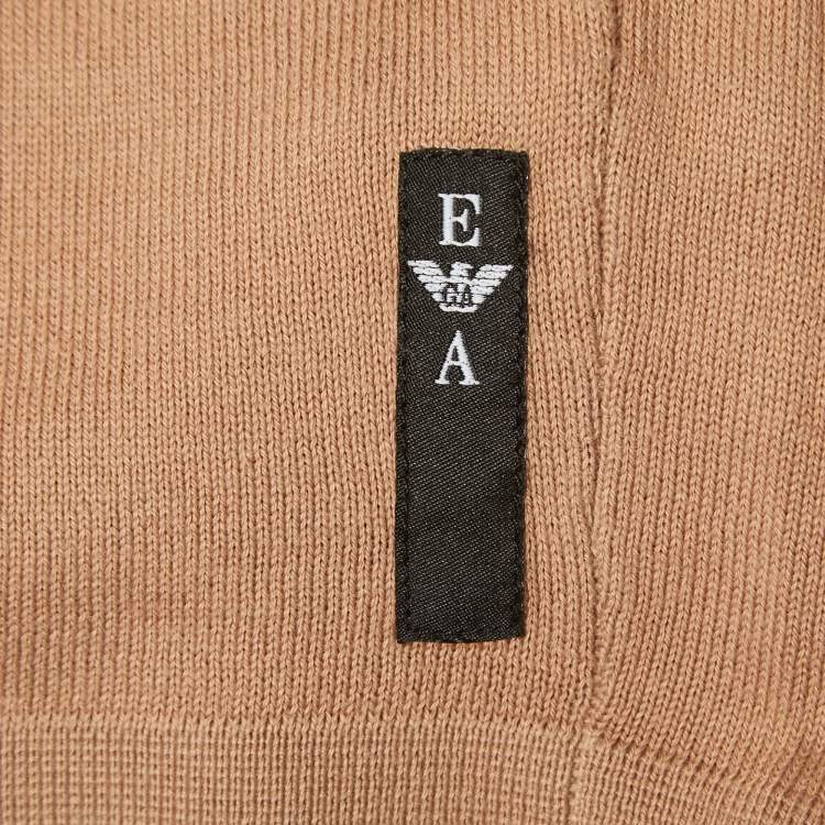 مملوكة مسبقًا Emporio Armani Beige Cotton Knit V-Neck Sweater L