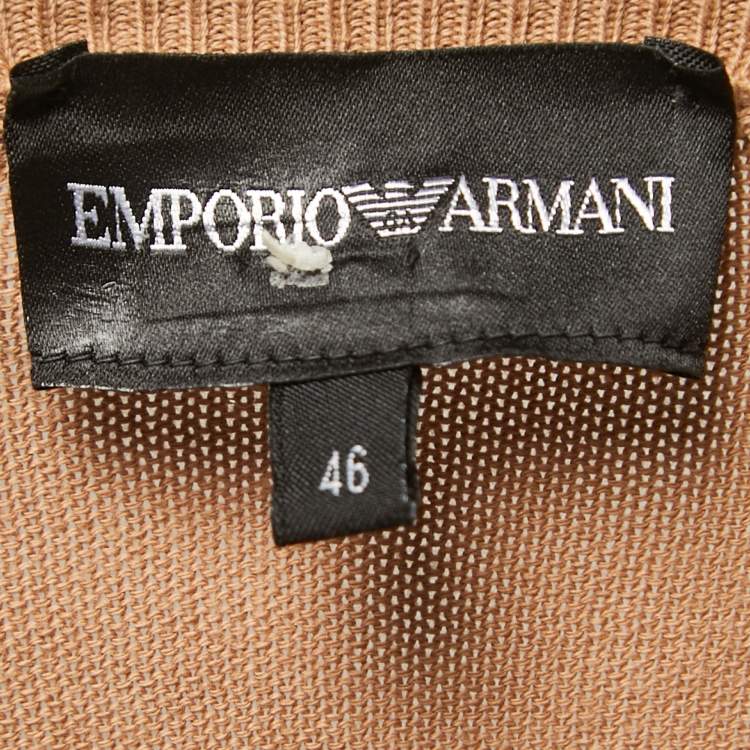 مملوكة مسبقًا Emporio Armani Beige Cotton Knit V-Neck Sweater L
