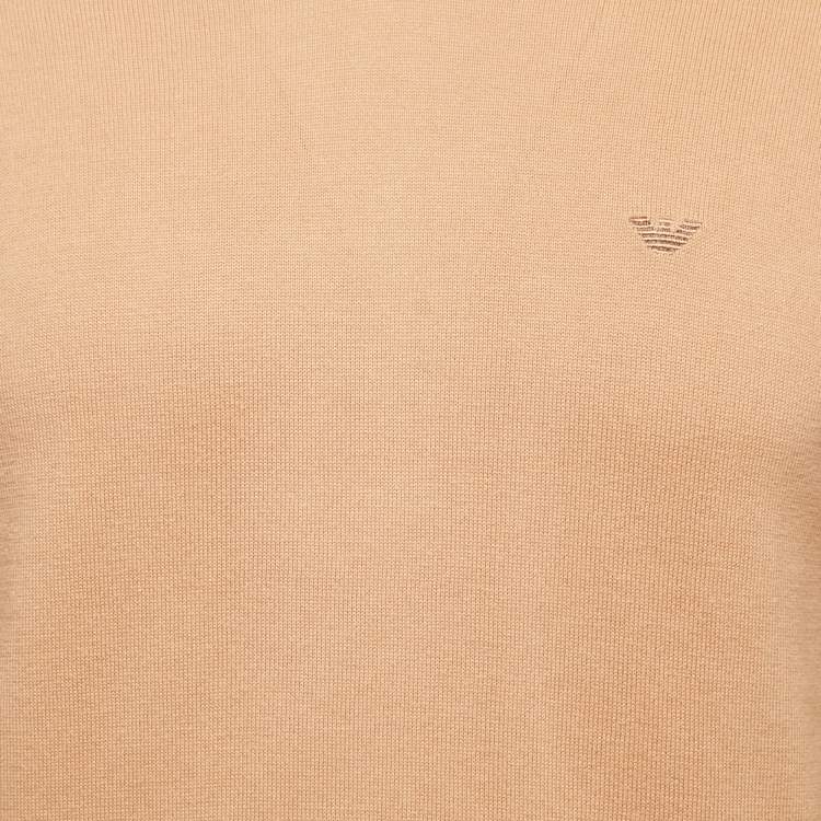 مملوكة مسبقًا Emporio Armani Beige Cotton Knit V-Neck Sweater L