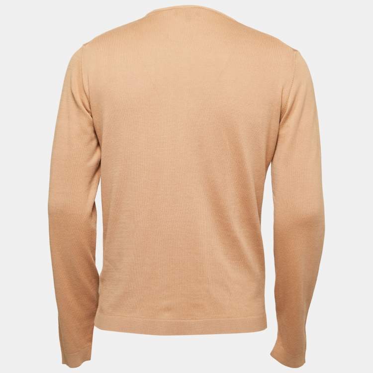 مملوكة مسبقًا Emporio Armani Beige Cotton Knit V-Neck Sweater L