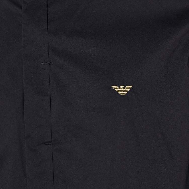 Pre Owned Emporio Armani Black Cotton Logo Embroidered Shirt XXL