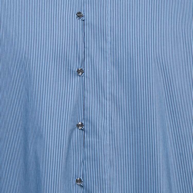 Pre Owned Emporio Armani Blue Striped Cotton Button Front Full Sleeve Shirt XXL