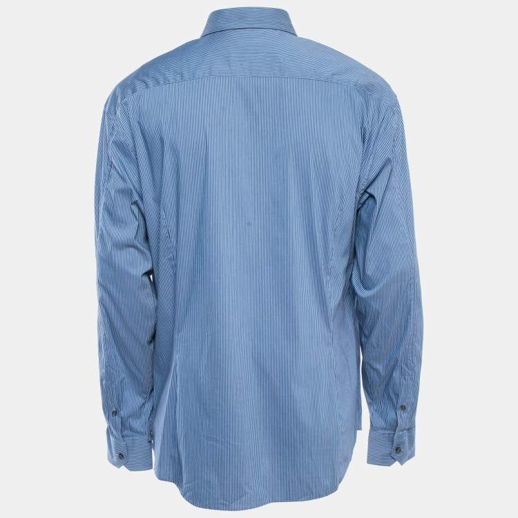 Pre Owned Emporio Armani Blue Striped Cotton Button Front Full Sleeve Shirt XXL