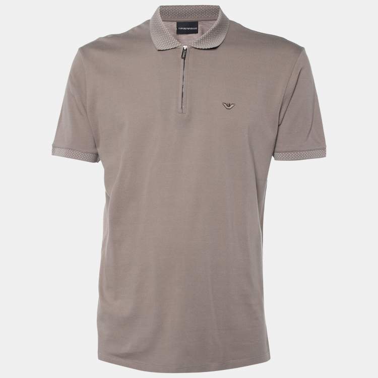 Emporio Armani Brown Cotton Knit Zip Front Polo T-Shirt XL Emporio Armani |  The Luxury Closet
