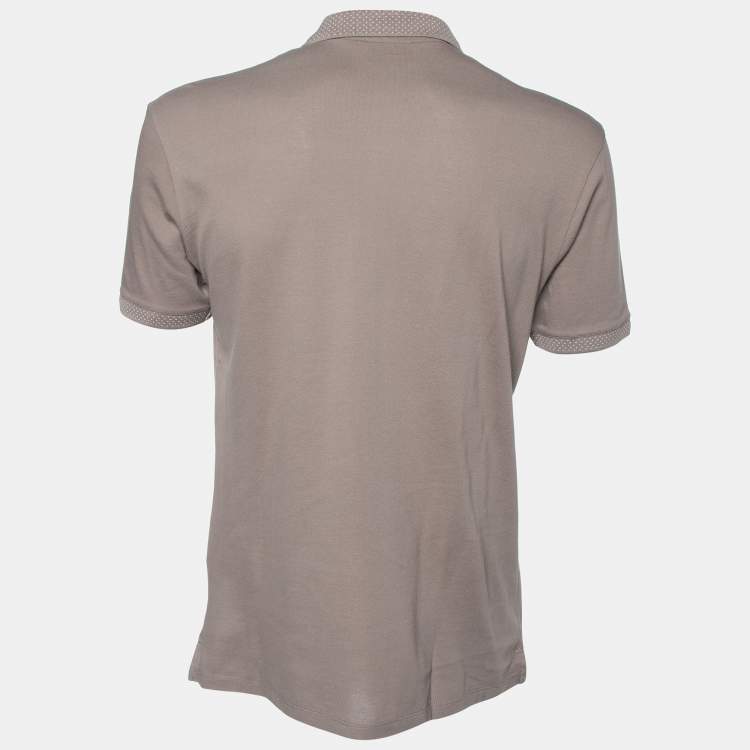Pre Owned Emporio Armani Brown Cotton Knit Zip Front Polo T-Shirt XL
