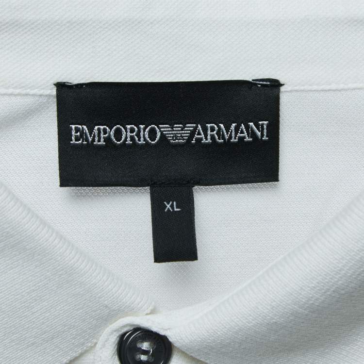 Pre Owned Emporio Armani White Cotton Pique Logo Patch Detailed Polo T-Shirt XL