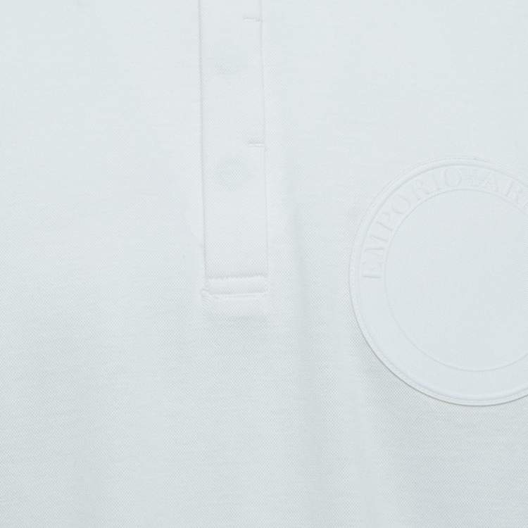 Pre Owned Emporio Armani White Cotton Pique Logo Patch Detailed Polo T-Shirt XL