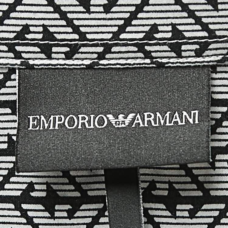 Pre Owned Emporio Armani Black Logo Printed Cotton Long Sleeve Shirt 2XL