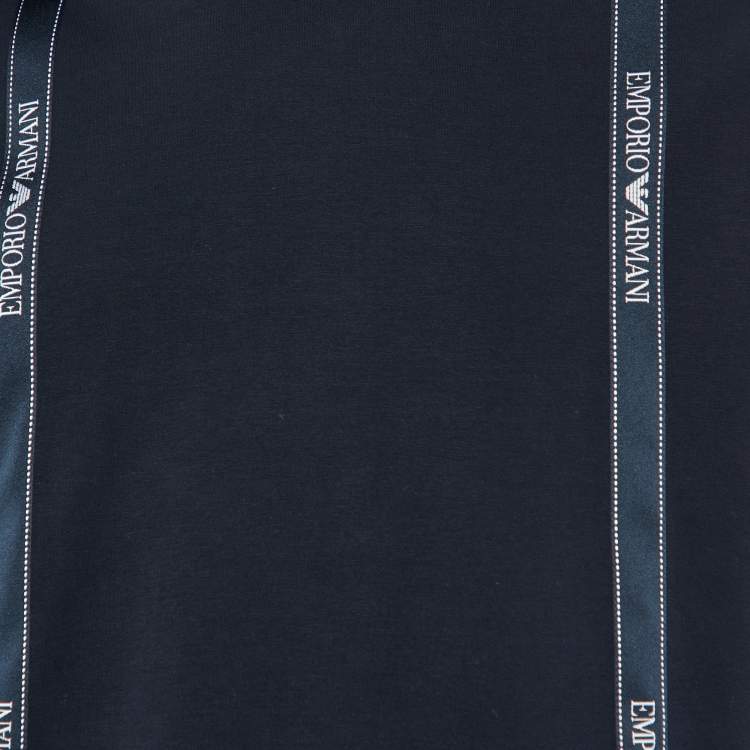 مملوكة مسبقًا Emporio Armani Navy Blue Cotton Knit Log Tape Detail Hoodie S