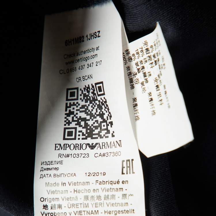 مملوكة مسبقًا Emporio Armani Navy Blue Cotton Knit Log Tape Detail Hoodie S