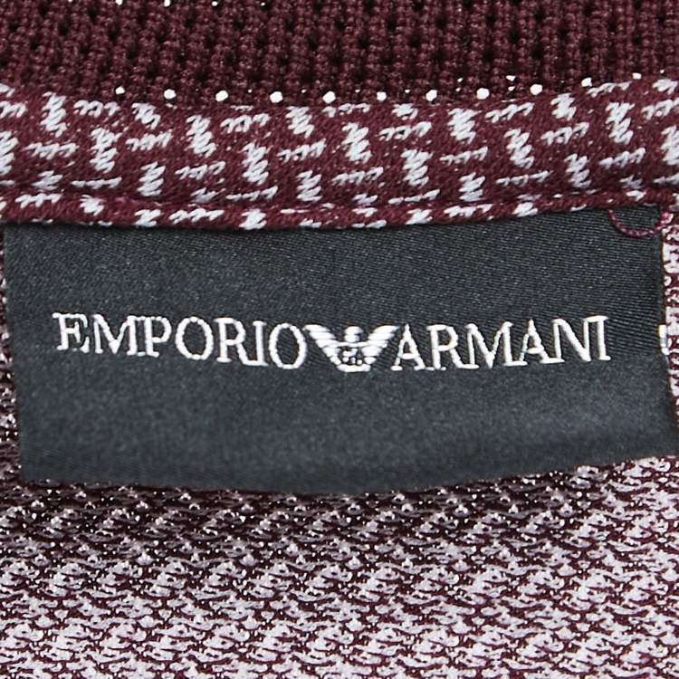 Pre Owned Emporio Armani Burgundy Patterned Cotton Polo T-Shirt XXL