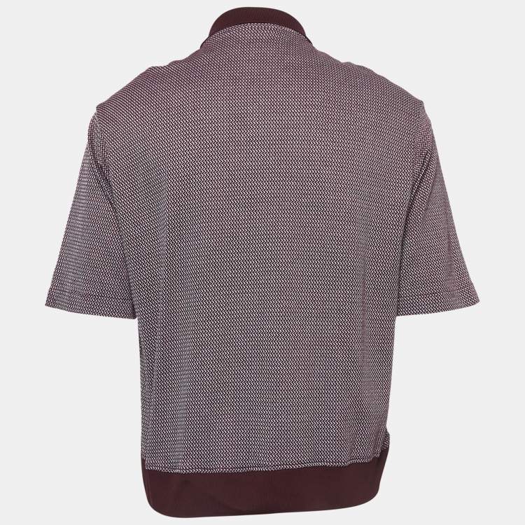 Pre Owned Emporio Armani Burgundy Patterned Cotton Polo T-Shirt XXL