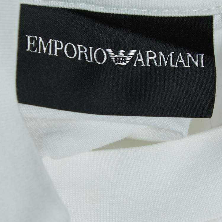 Pre Owned Emporio Armani White Logo Embroidered Cotton Box Fit T-Shirt XL
