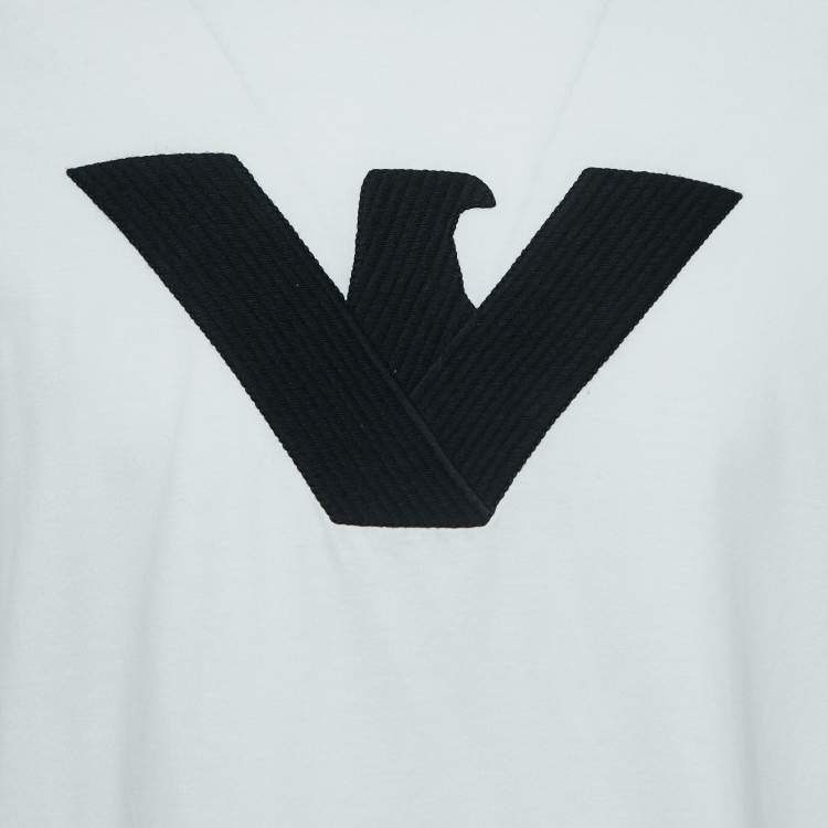 Pre Owned Emporio Armani White Logo Embroidered Cotton Box Fit T-Shirt XL