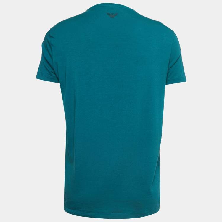 Pre Owned Emporio Armani Dark Green Logo Print Cotton Half Sleeve T-Shirt XXL