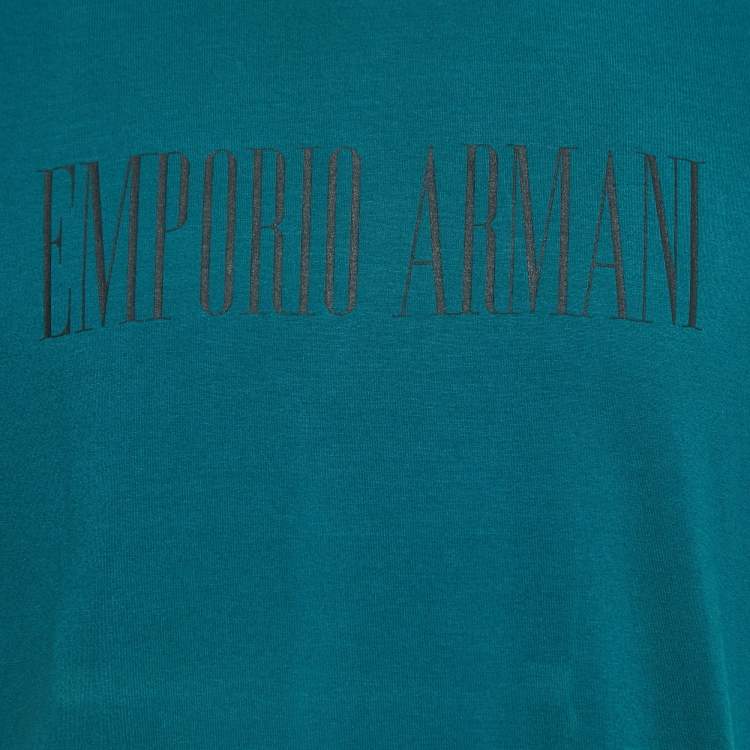Pre Owned Emporio Armani Dark Green Logo Print Cotton Half Sleeve T-Shirt XXL