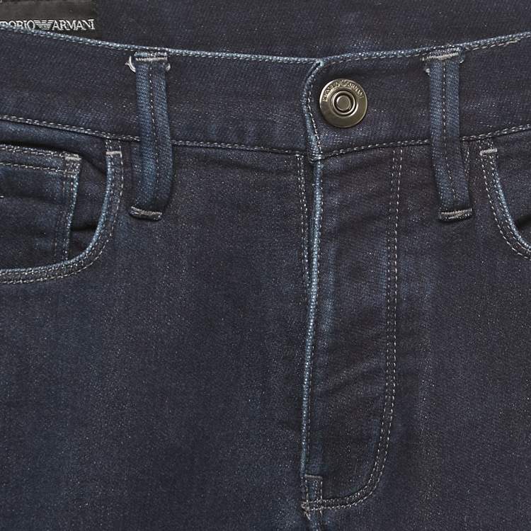 Pre Owned Emporio Armani Navy Blue Denim Buttoned Skinny Fit Jeans S Waist 30"