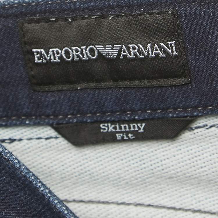 Pre Owned Emporio Armani Navy Blue Denim Buttoned Skinny Fit Jeans S Waist 30"
