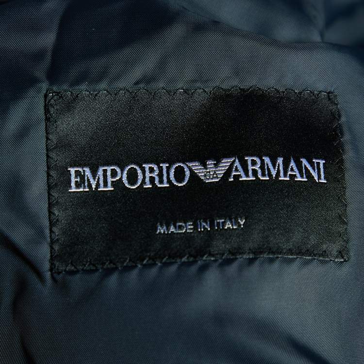 مملوكة مسبقًا Emporio Armani Navy Blue Velvet NY Embroiderd Contrast Collar Bomber Jacket S