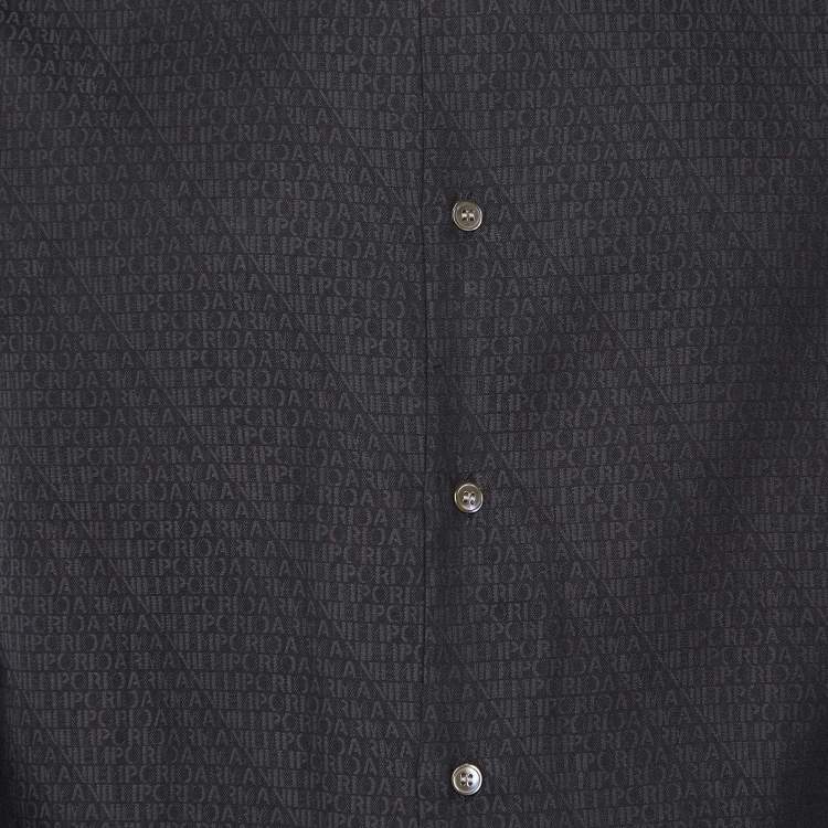 مملوكة مسبقًا Emporio Armani Black Logo Pattern Cotton Regular Fit Shirt XL