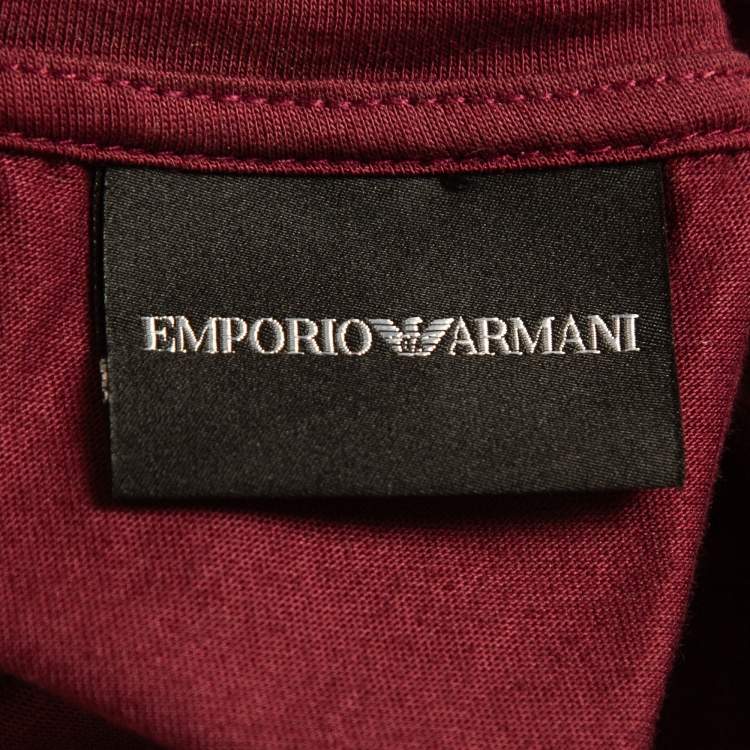 Pre Owned Emporio Armani Burgundy Cotton Embroidered T-Shirt XL