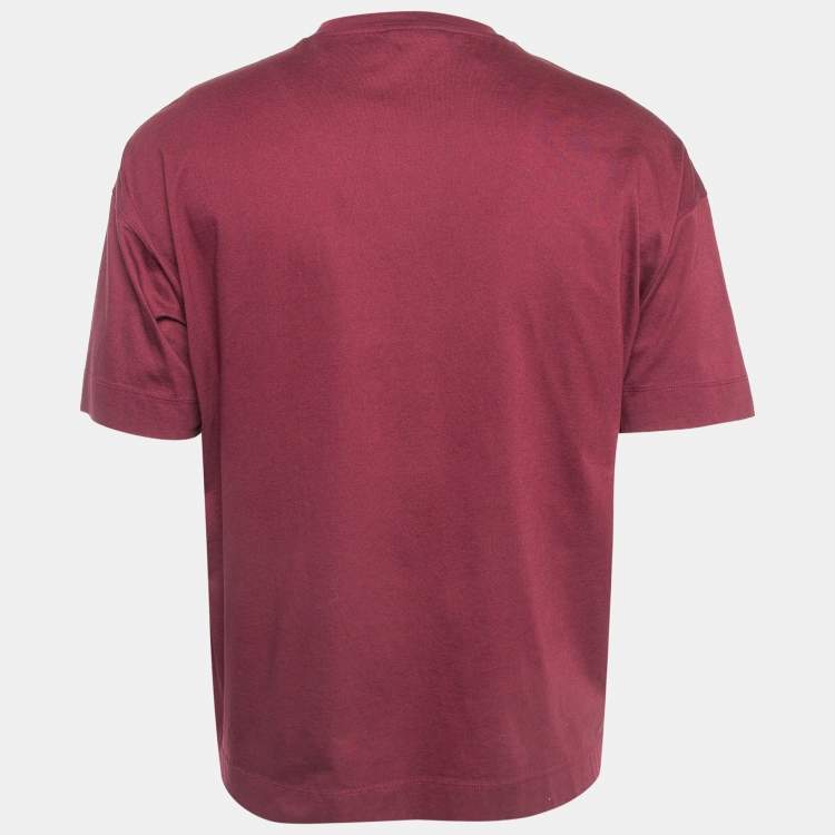 Pre Owned Emporio Armani Burgundy Cotton Embroidered T-Shirt XL
