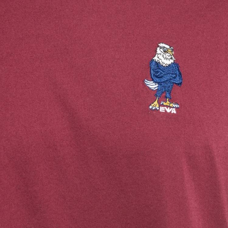 Pre Owned Emporio Armani Burgundy Cotton Embroidered T-Shirt XL